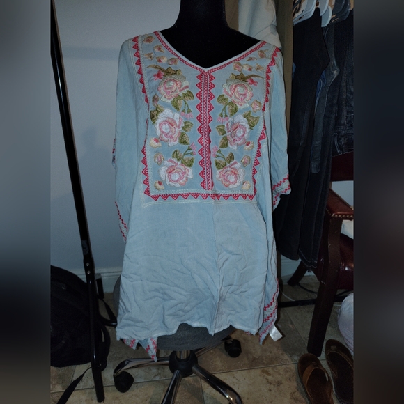 Chic Embroidered Light Blue Tunic - Picture 4 of 16